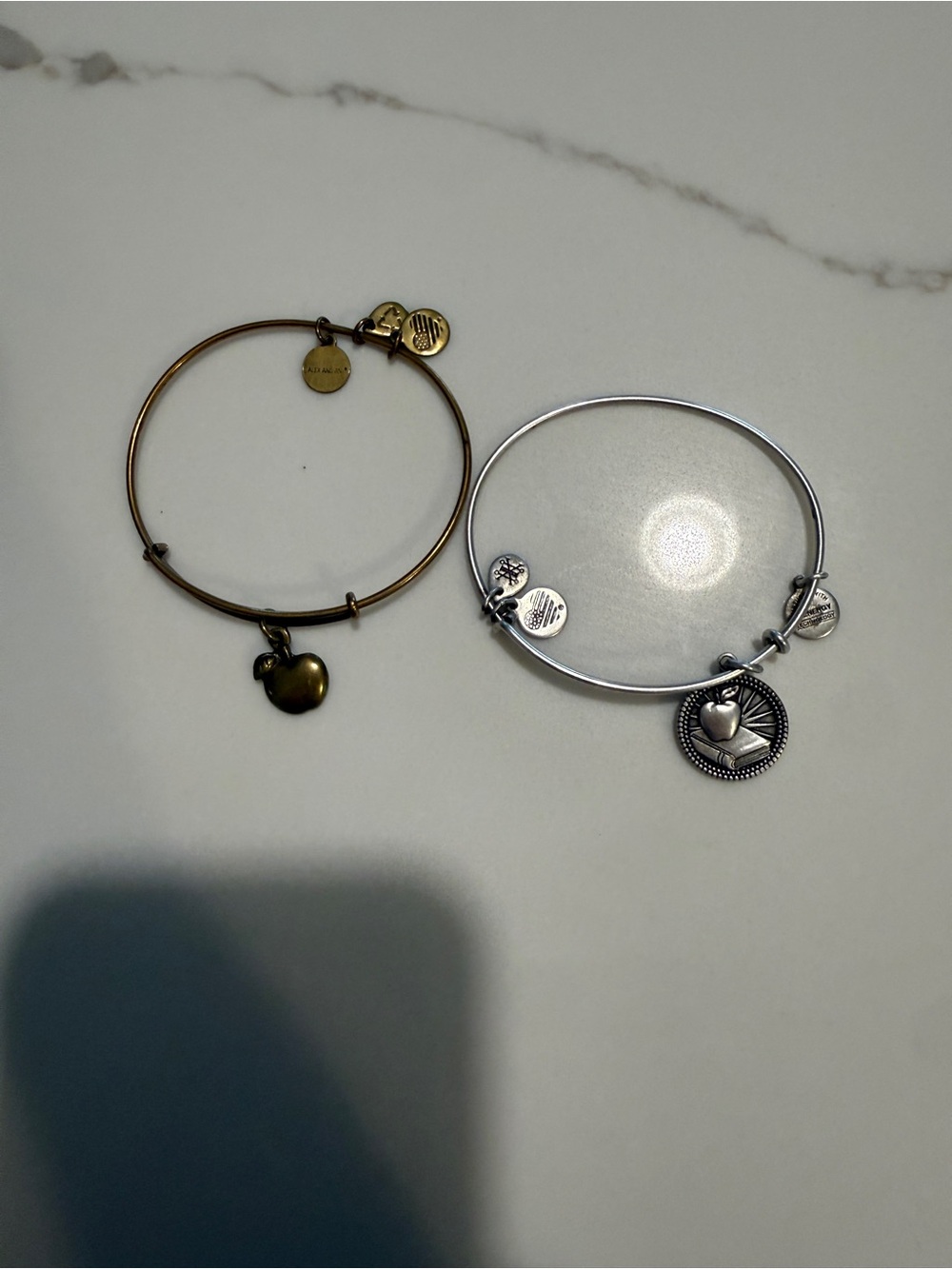 Apple Charm Adjustable Bangle Bracelet - Gold and Silver